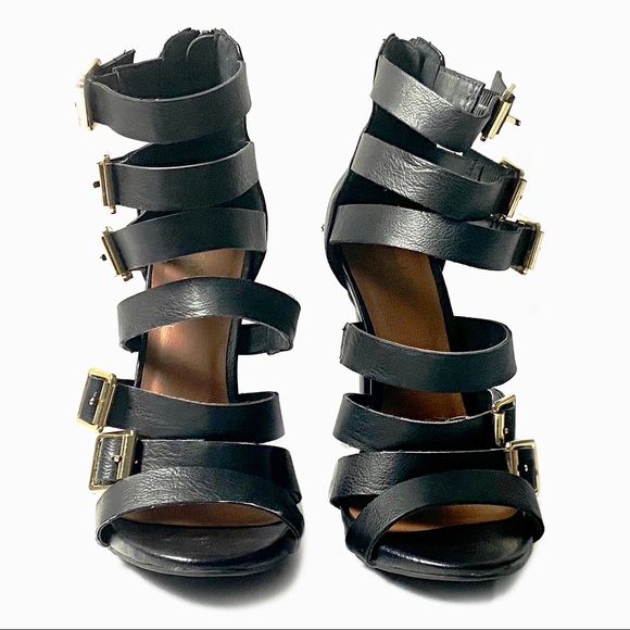 Multiple Straps Stiletto Heel Black Sandals Size 8 - Picture 4 of 12